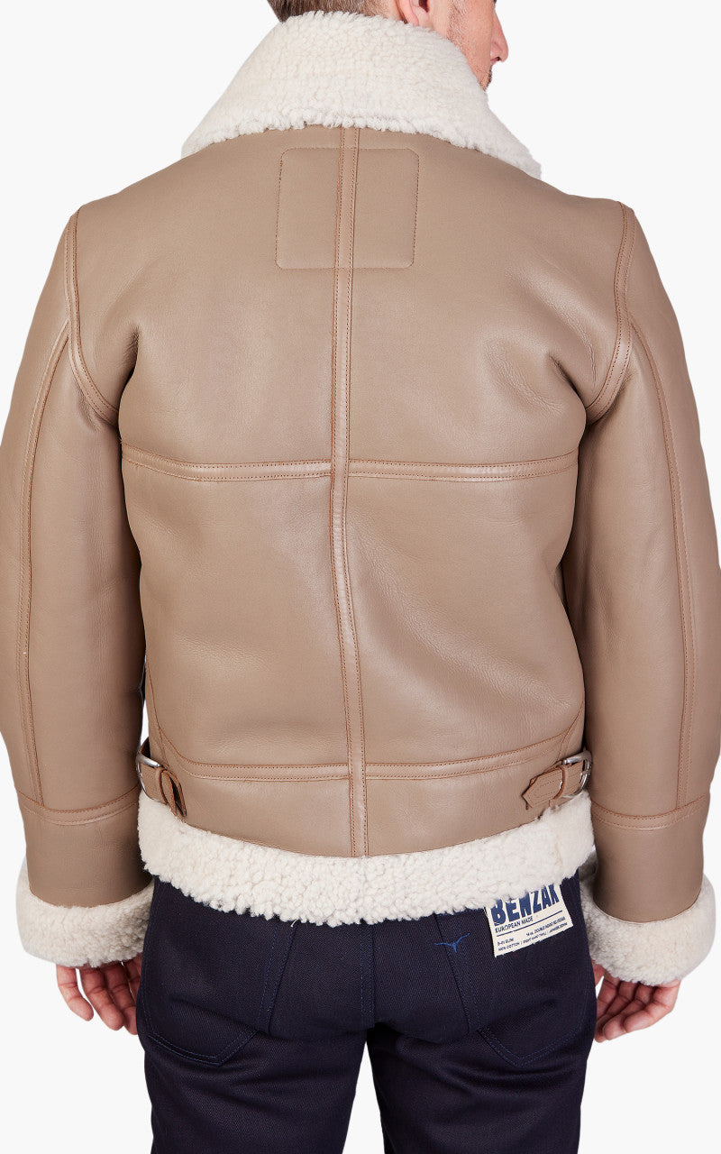 Schott NYC B-3 Bomber Jacket Sheepskin Leather Beige