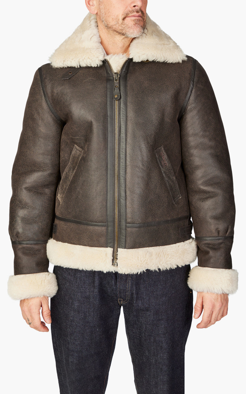 Schott NYC B-3 Bomber Jacket Sheepskin Leather Marron