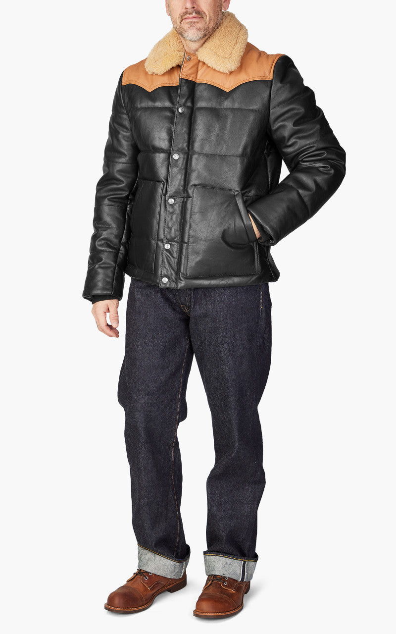 Schott NYC LCDAYTON Rancher Puffer Jacket Black/Cognac