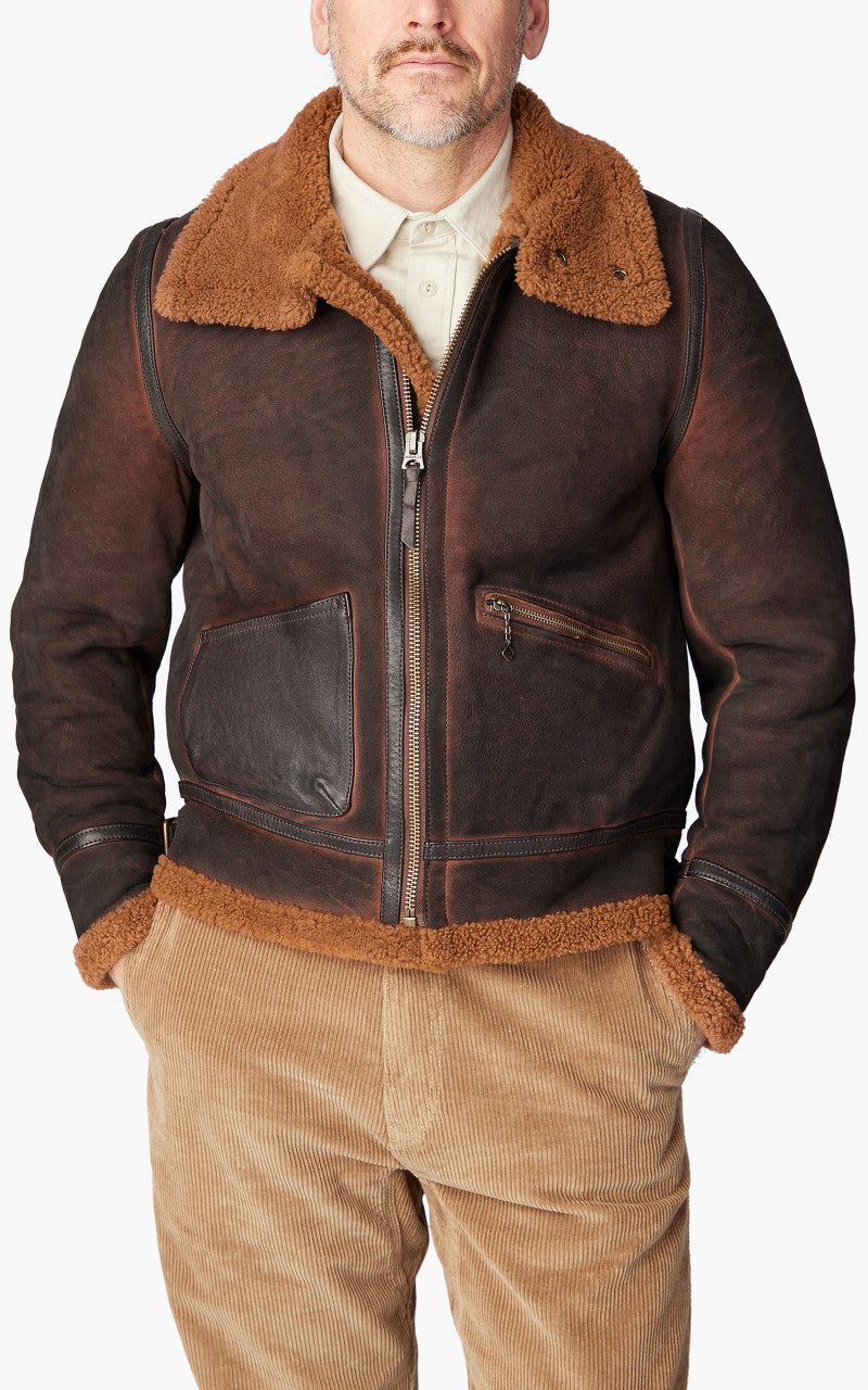 Shangri-La Heritage Aviatore B-3 Shearling Leather Jacket Castagno