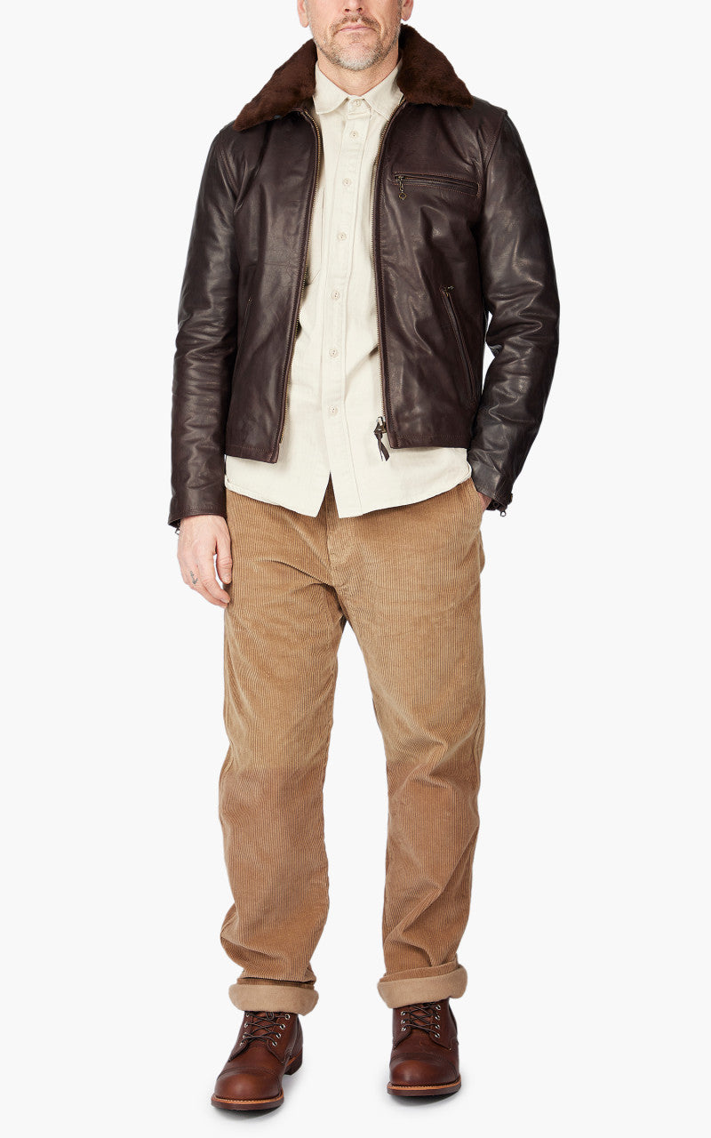 Shangri-La Heritage Varenne Fur Collar Leather Jacket Brown