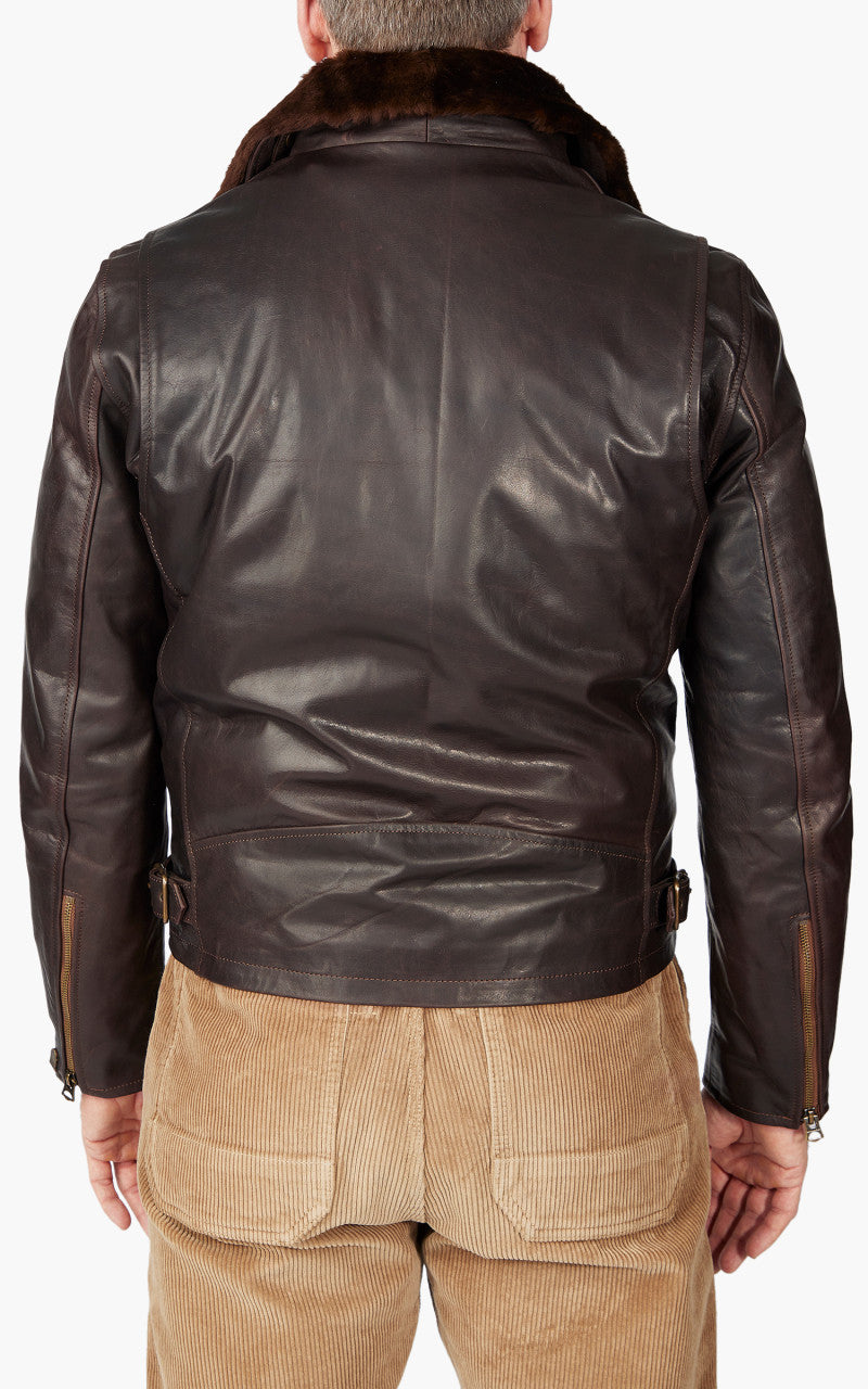 Shangri-La Heritage Varenne Fur Collar Leather Jacket Brown