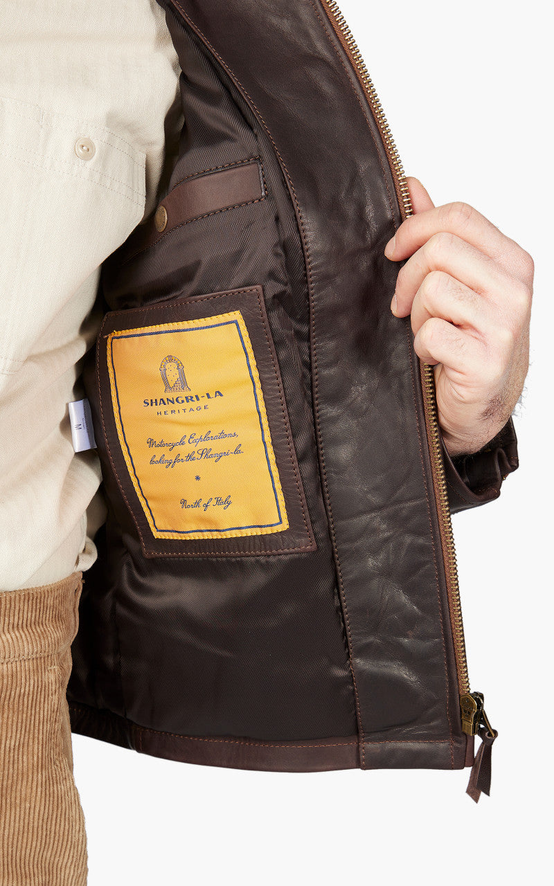 Shangri-La Heritage Varenne Fur Collar Leather Jacket Brown