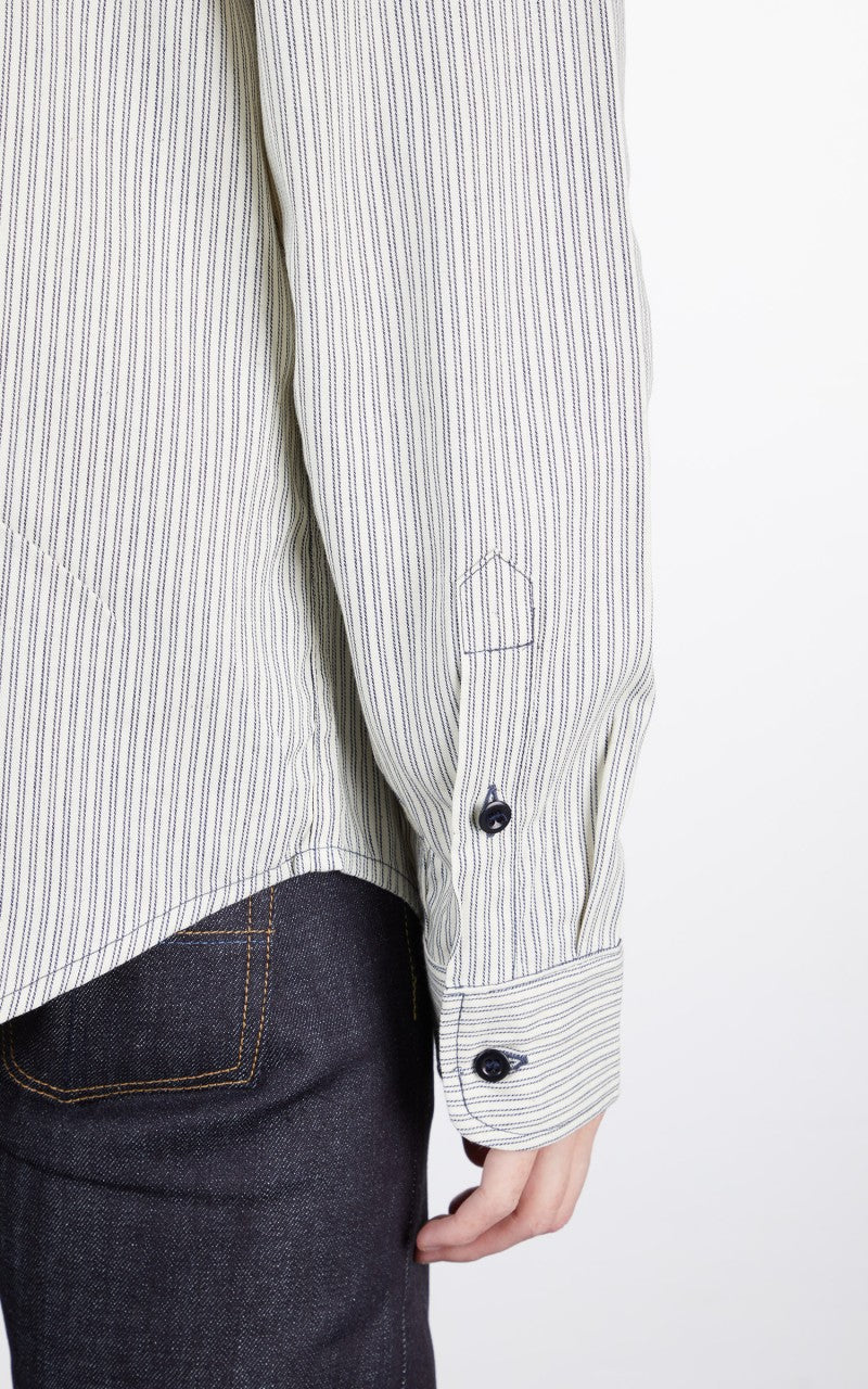 Tellason Single Pocket Shirt White Navy Stripe