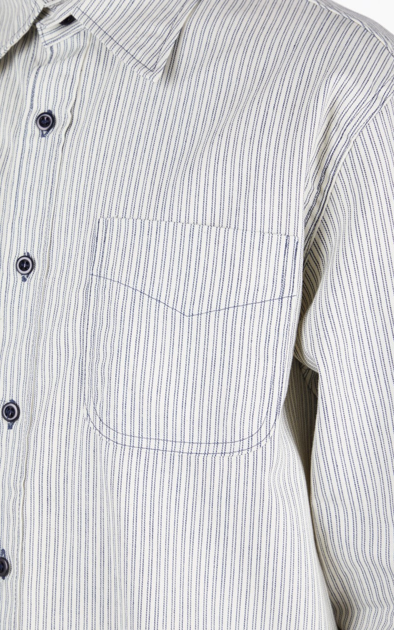 Tellason Single Pocket Shirt White Navy Stripe