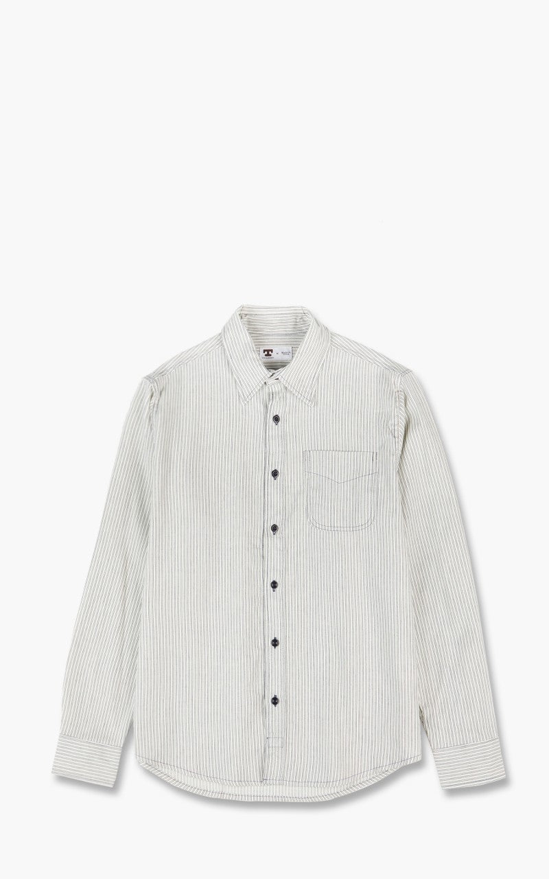 Tellason Single Pocket Shirt White Navy Stripe
