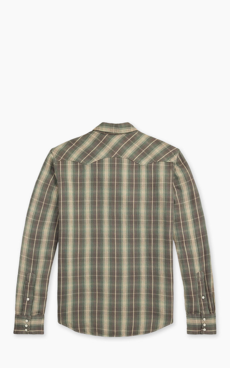 RRL Slim Fit Plaid Twill Western Shirt Green/Grey