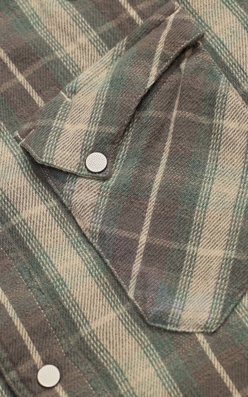 RRL Slim Fit Plaid Twill Western Shirt Green/Grey