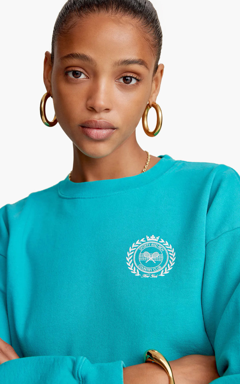 Sporty & Rich NY Country Club Cropped Crewneck Teal