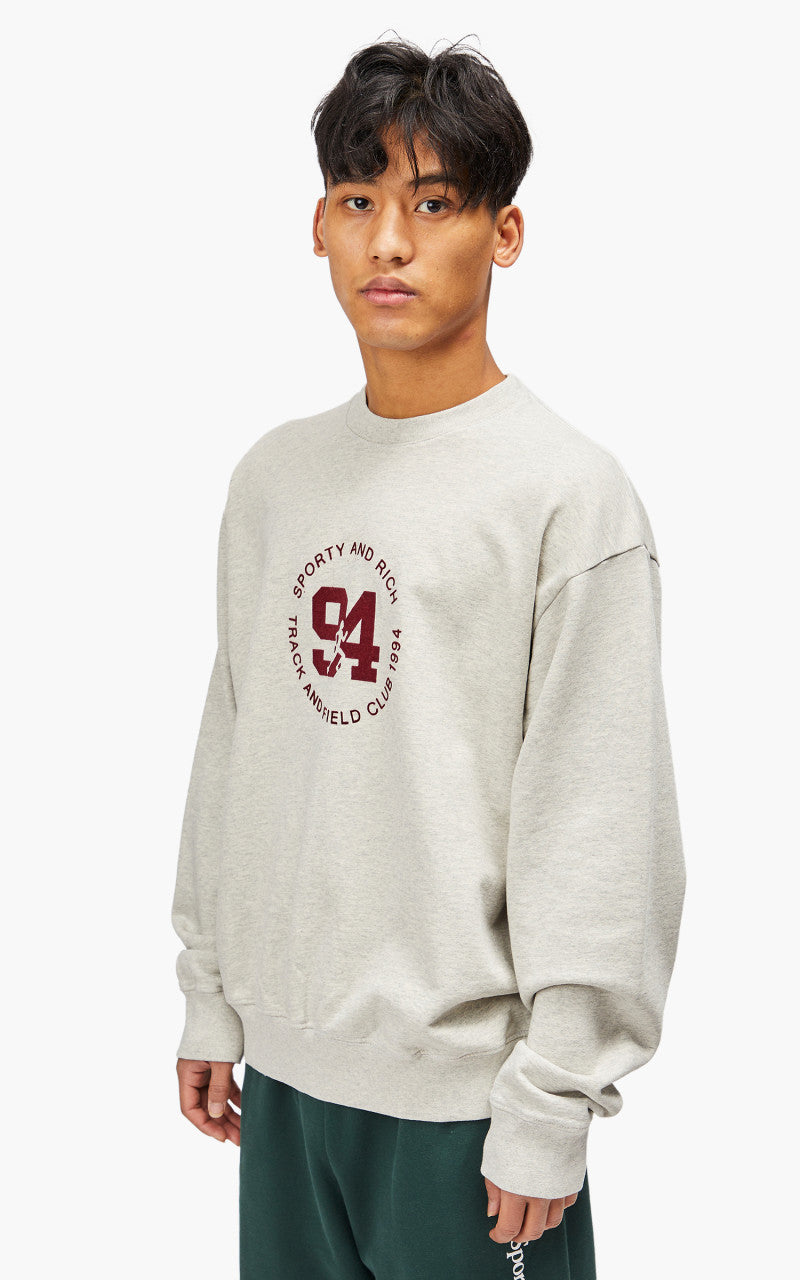 Sporty & Rich 94 Track & Field Flocked Crewneck Heather Oatmeal