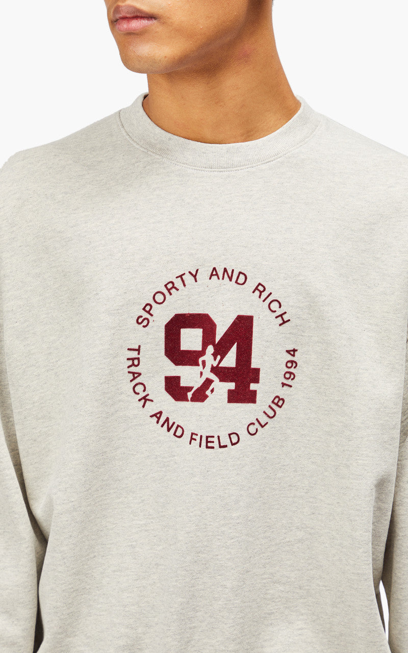 Sporty & Rich 94 Track & Field Flocked Crewneck Heather Oatmeal