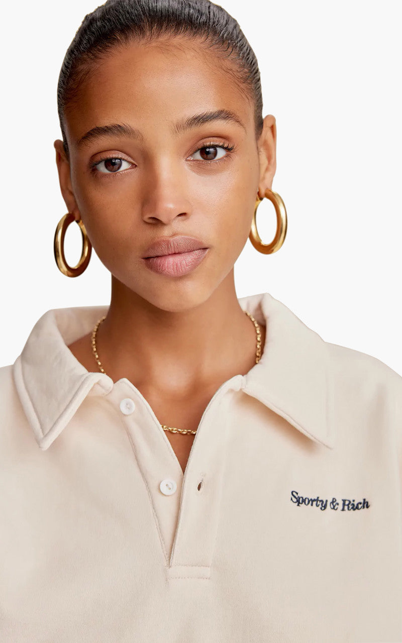 Sporty & Rich Classic Logo Embroidered Polo Cream