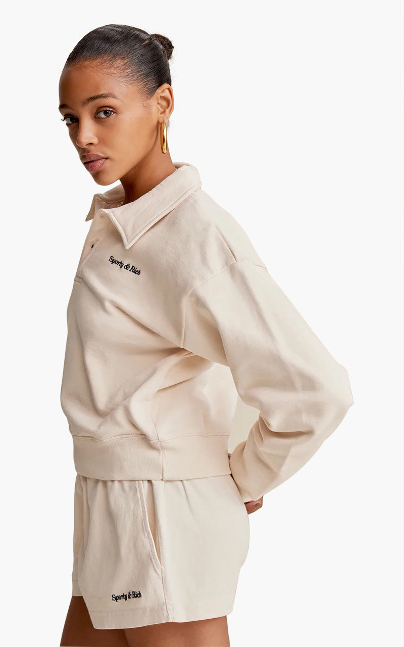 Sporty & Rich Classic Logo Embroidered Polo Cream