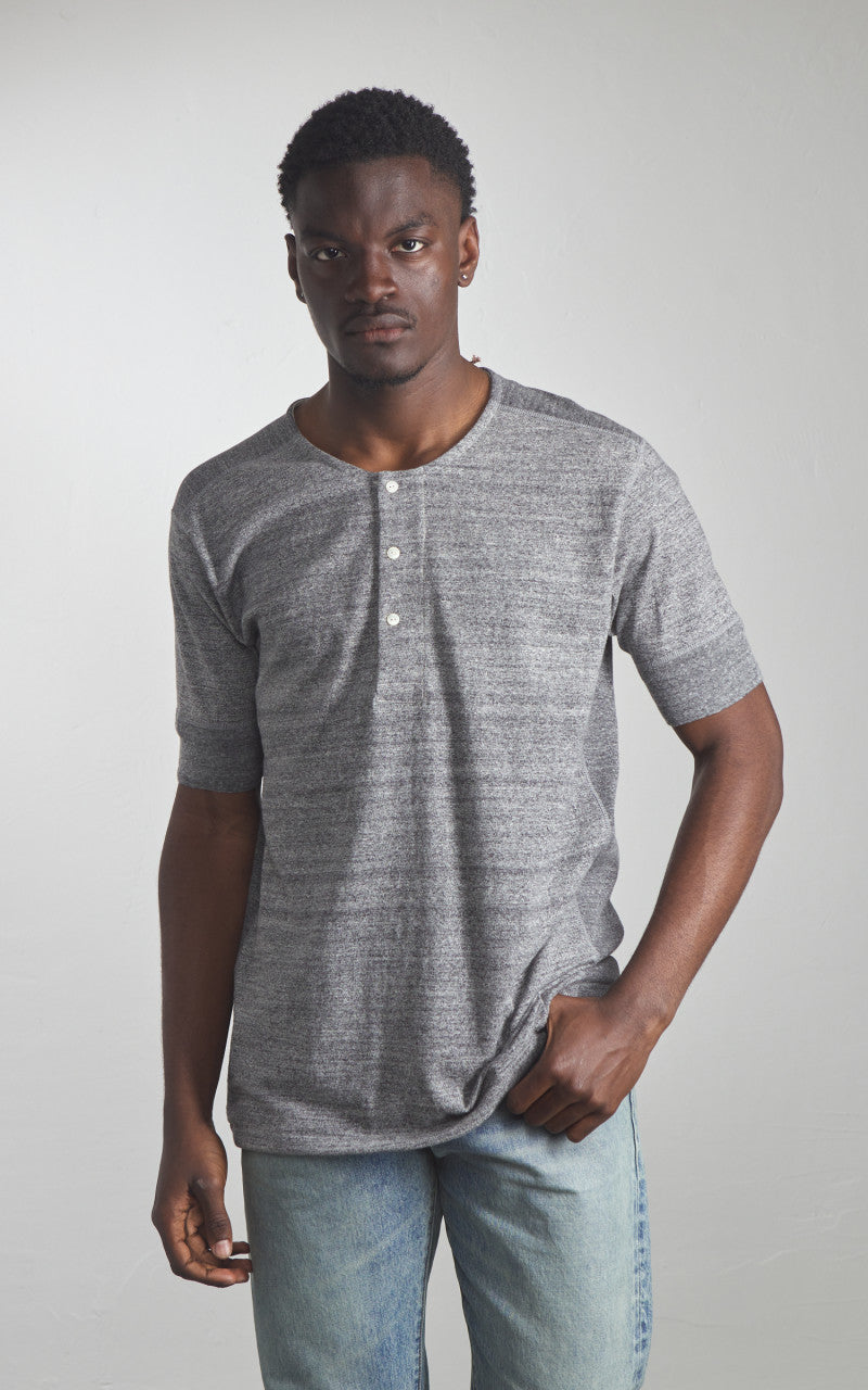 Stevenson Overall Co. SideFlex Loopwheeled Henley Heather Grey