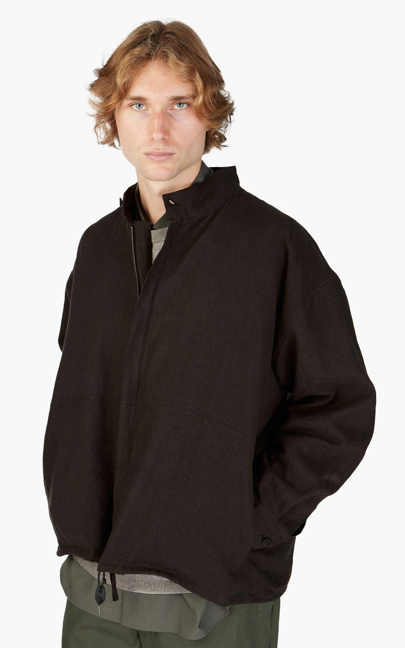 Still By Hand Peach Skin Linen Blouson Dark Brown