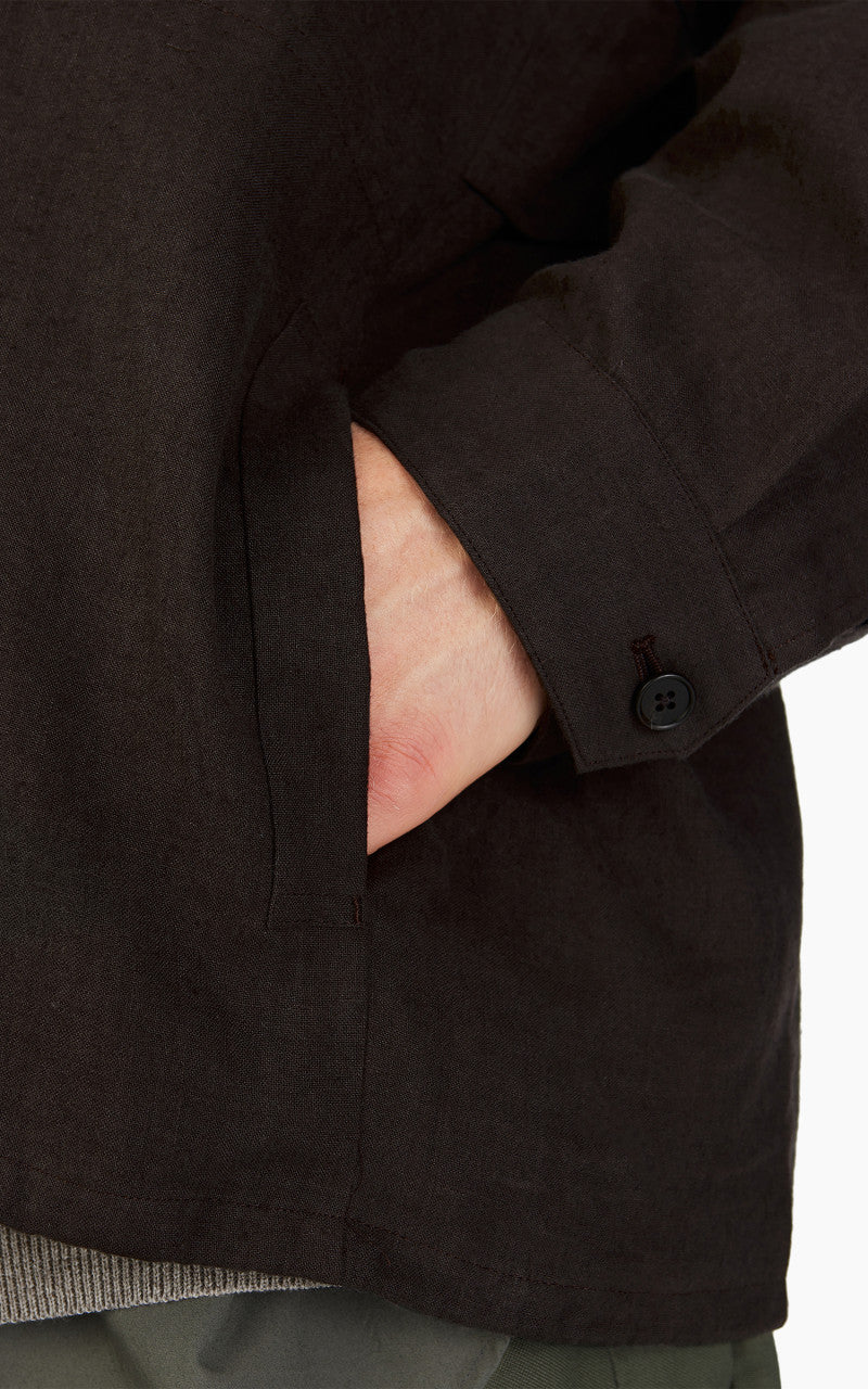 Still By Hand Peach Skin Linen Blouson Dark Brown
