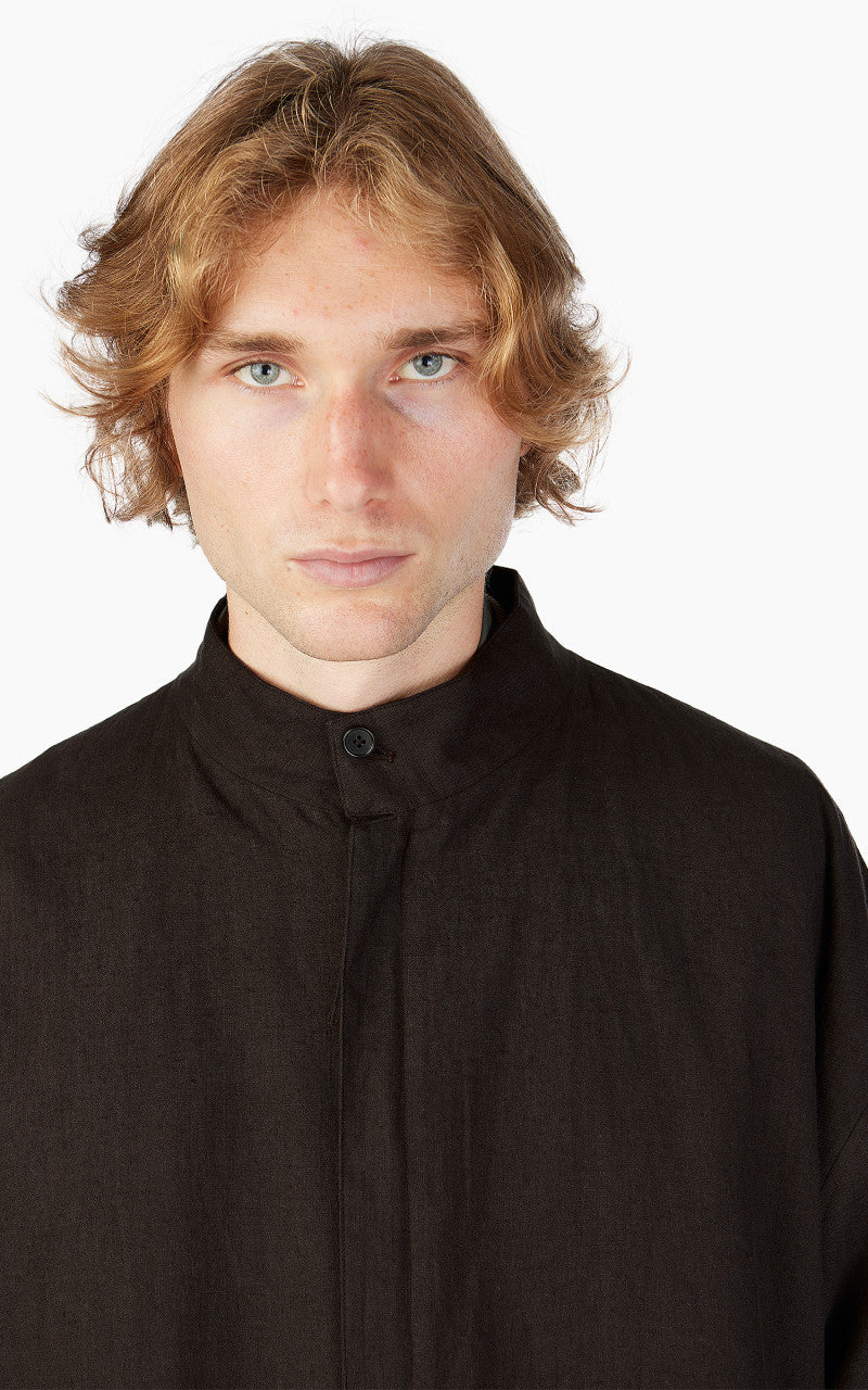 Still By Hand Peach Skin Linen Blouson Dark Brown