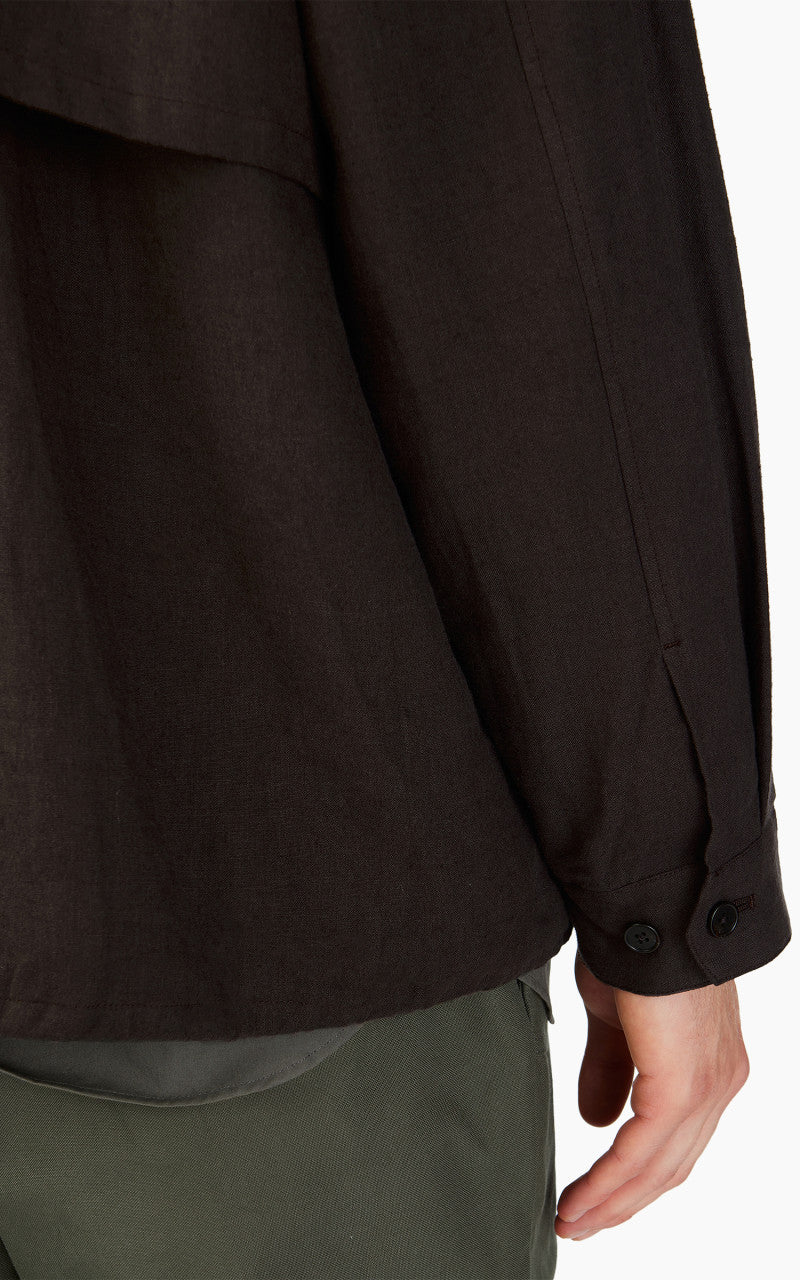 Still By Hand Peach Skin Linen Blouson Dark Brown