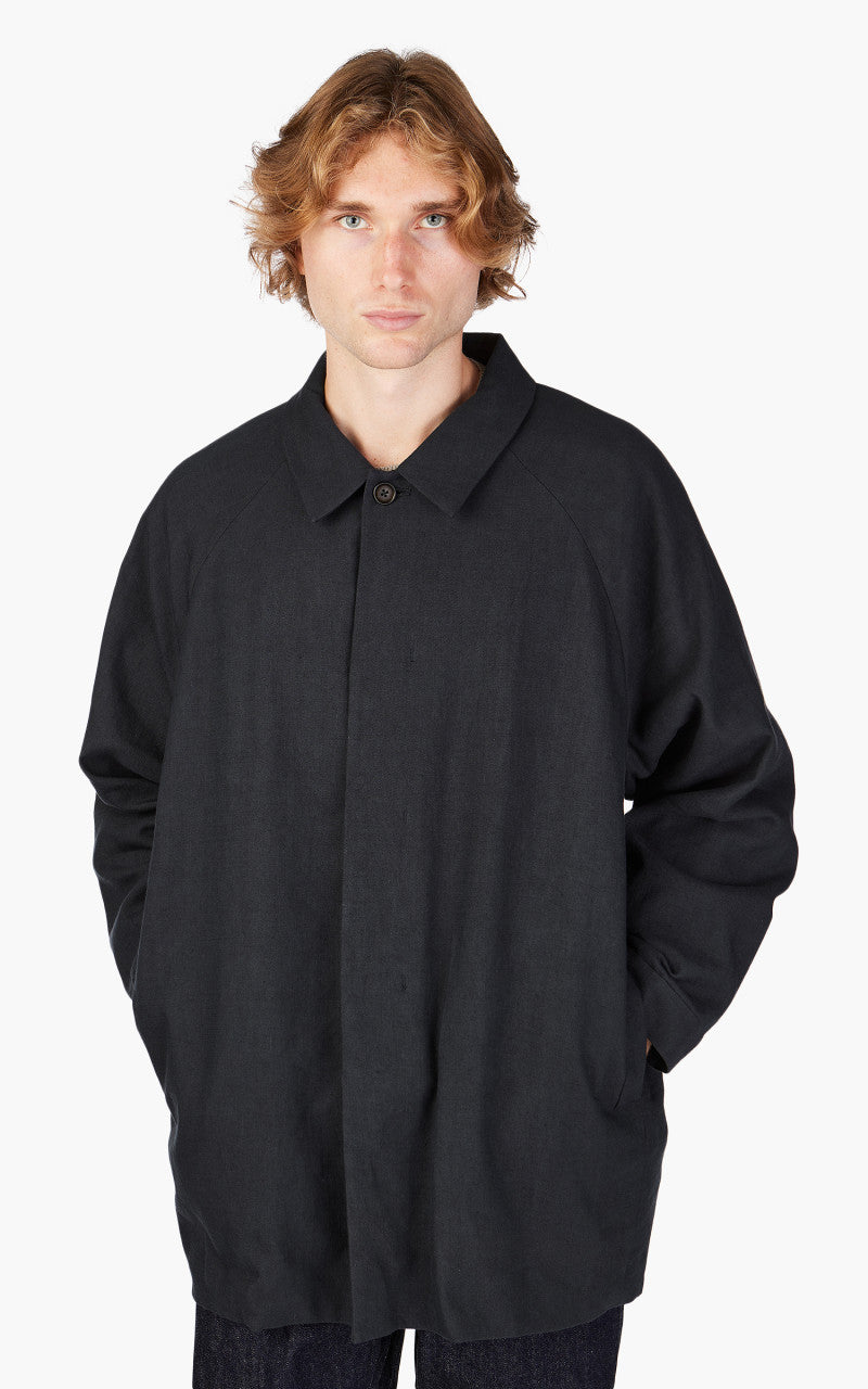 Still By Hand Linen/Wool Half Coat Blue Charcoal