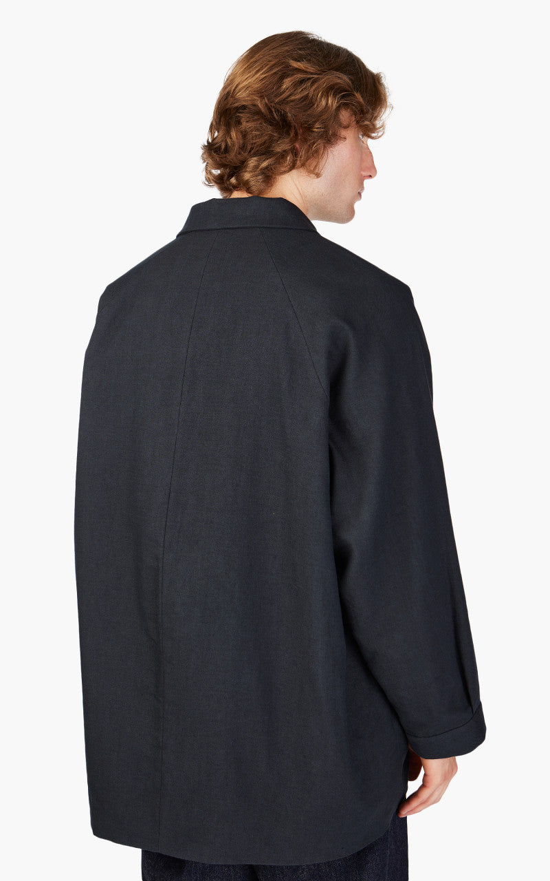 Still By Hand Linen/Wool Half Coat Blue Charcoal