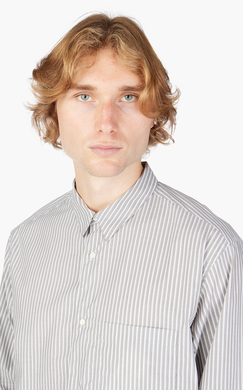 Still By Hand Regular Collar Shirt Grey Stripe