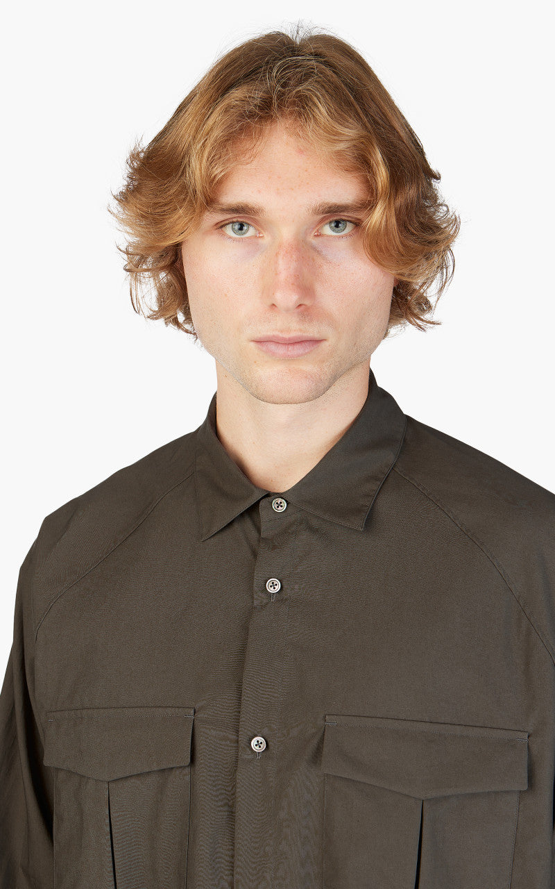 Still By Hand Double Pocket Raglan Shirt Charcoal