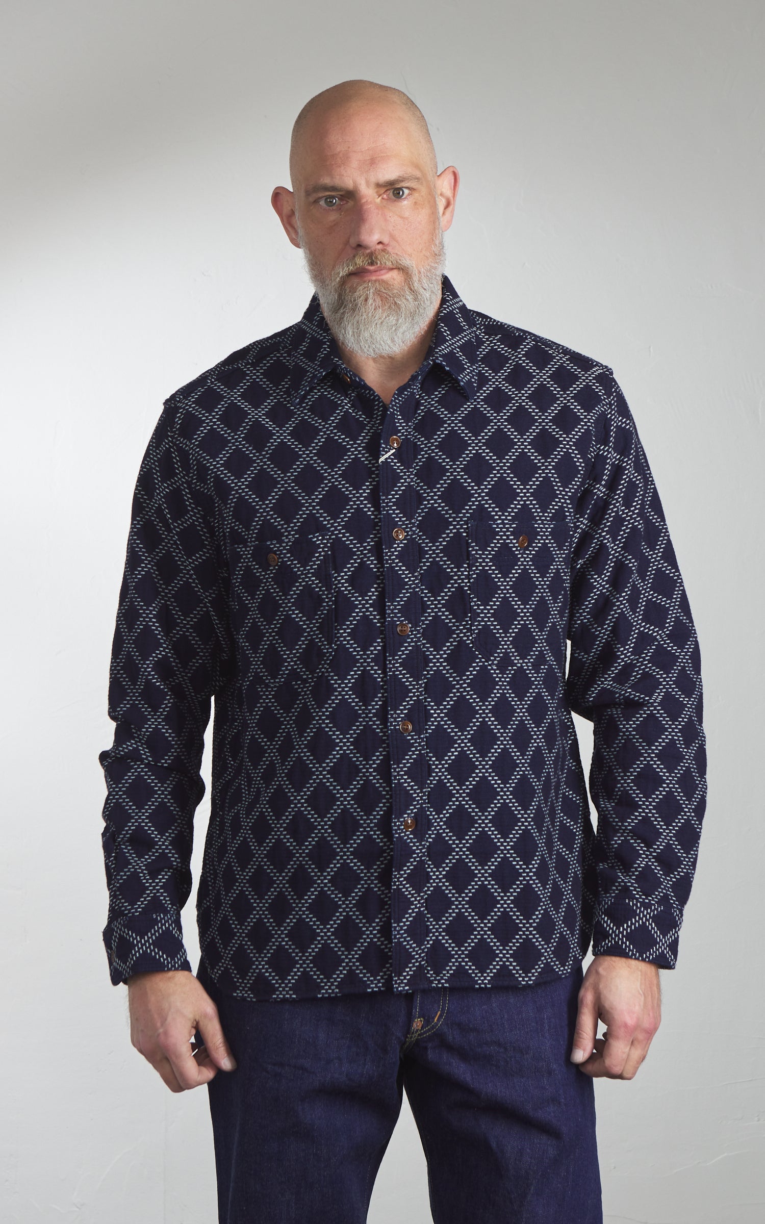 Studio D'Artisan 5728 Indigo Sashiko Dobby Work Shirt Indigo