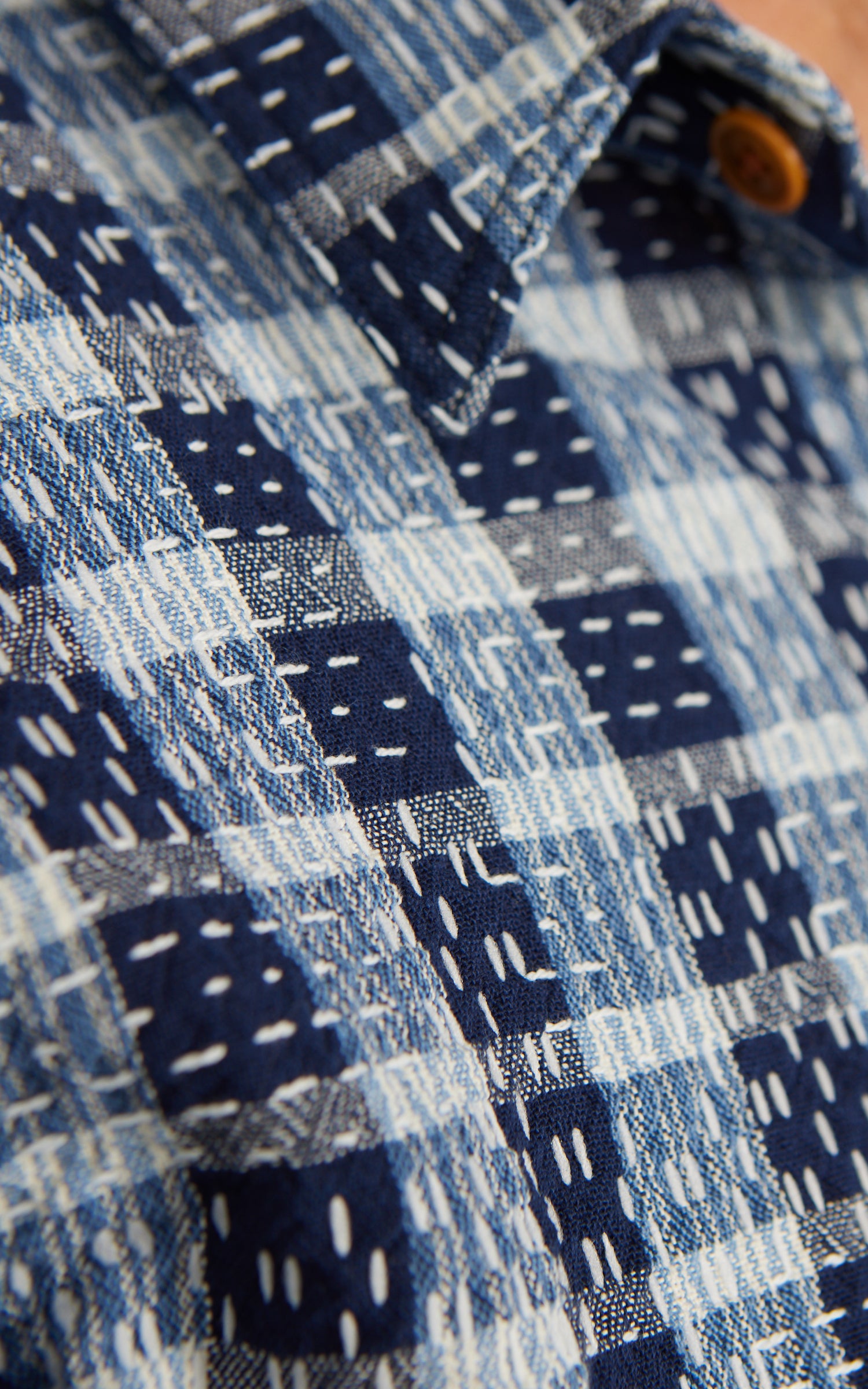 Studio D'Artisan 5738 Noragi Sashiko Short Sleeve Shirt Blue Indigo