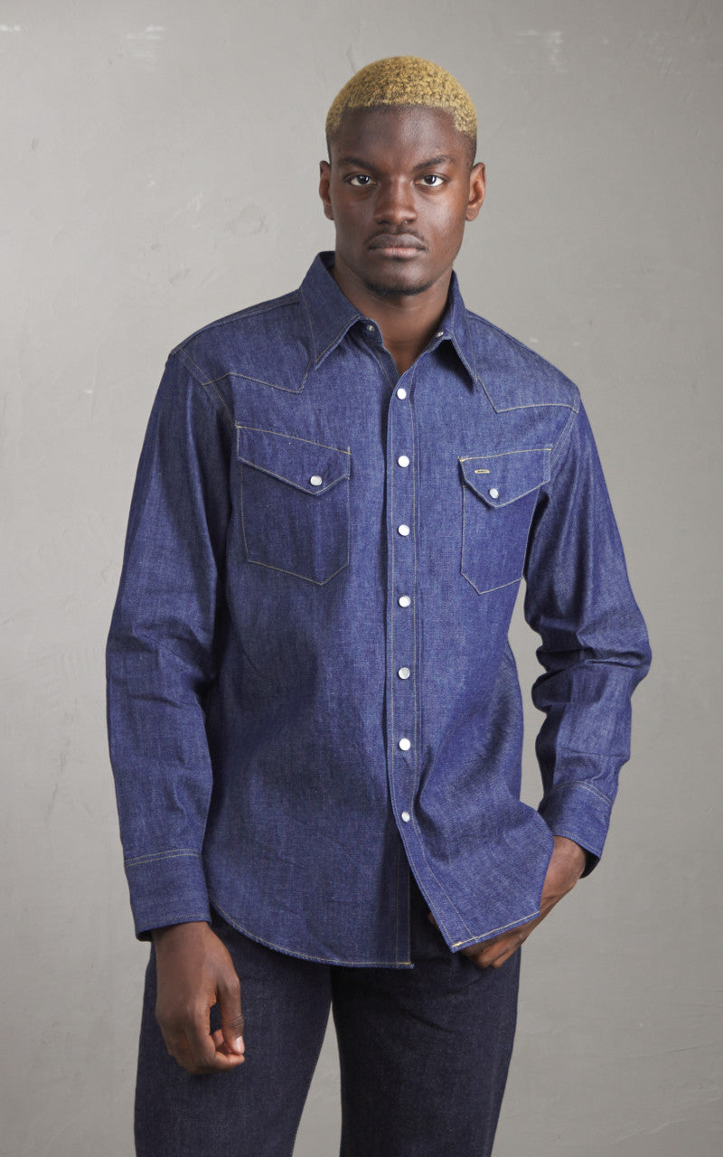 Sugar Cane SC28190 Blue Denim Western Shirt One Wash Indigo