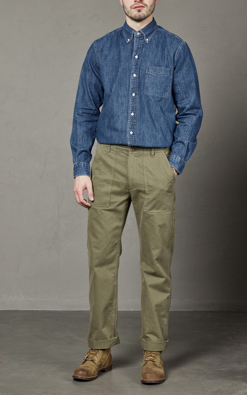 Tellason Fatigue Pant Straight Herringbone Twill Olive