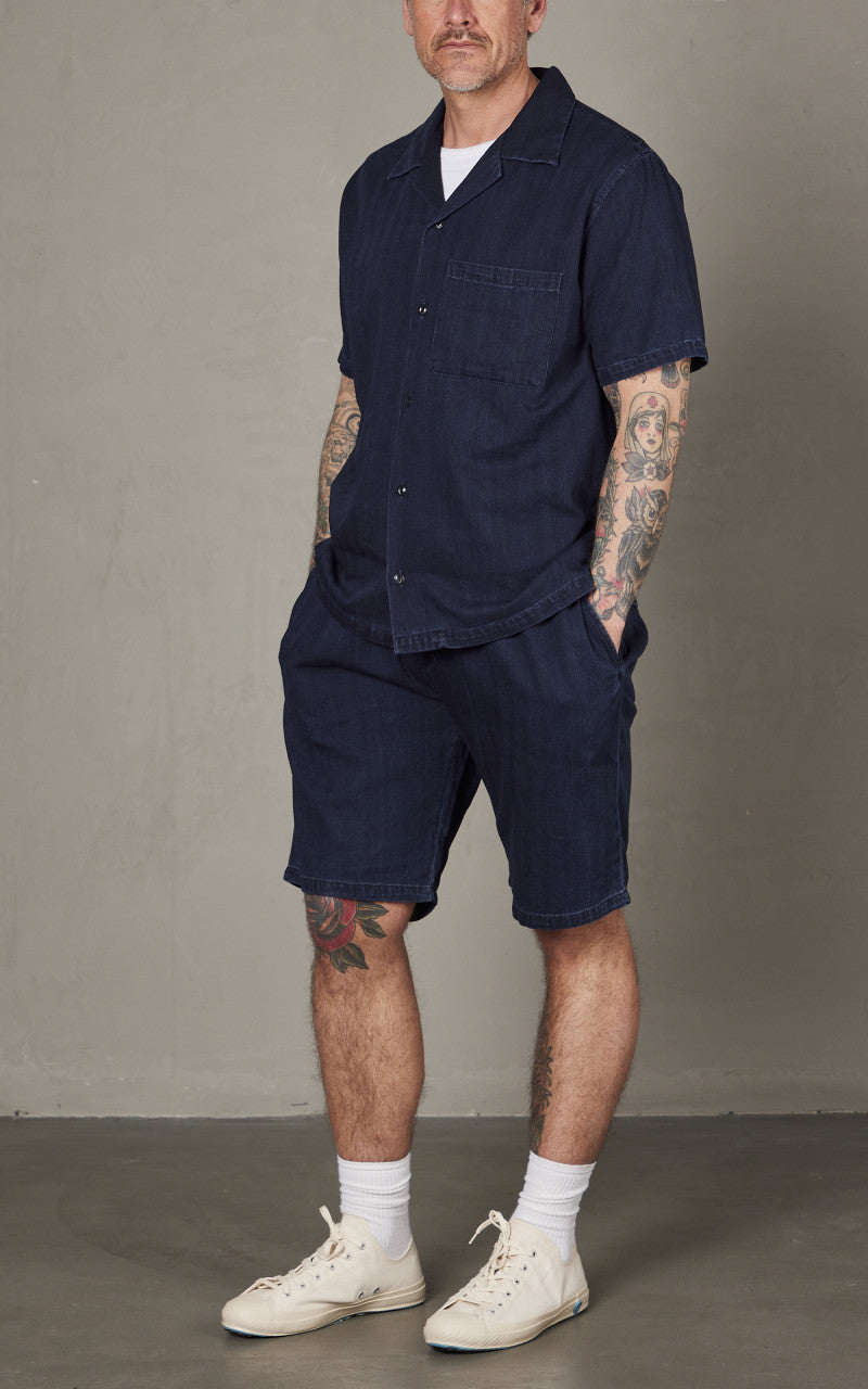 Tellason Bowling Shirt Herringbone Dyed Indigo