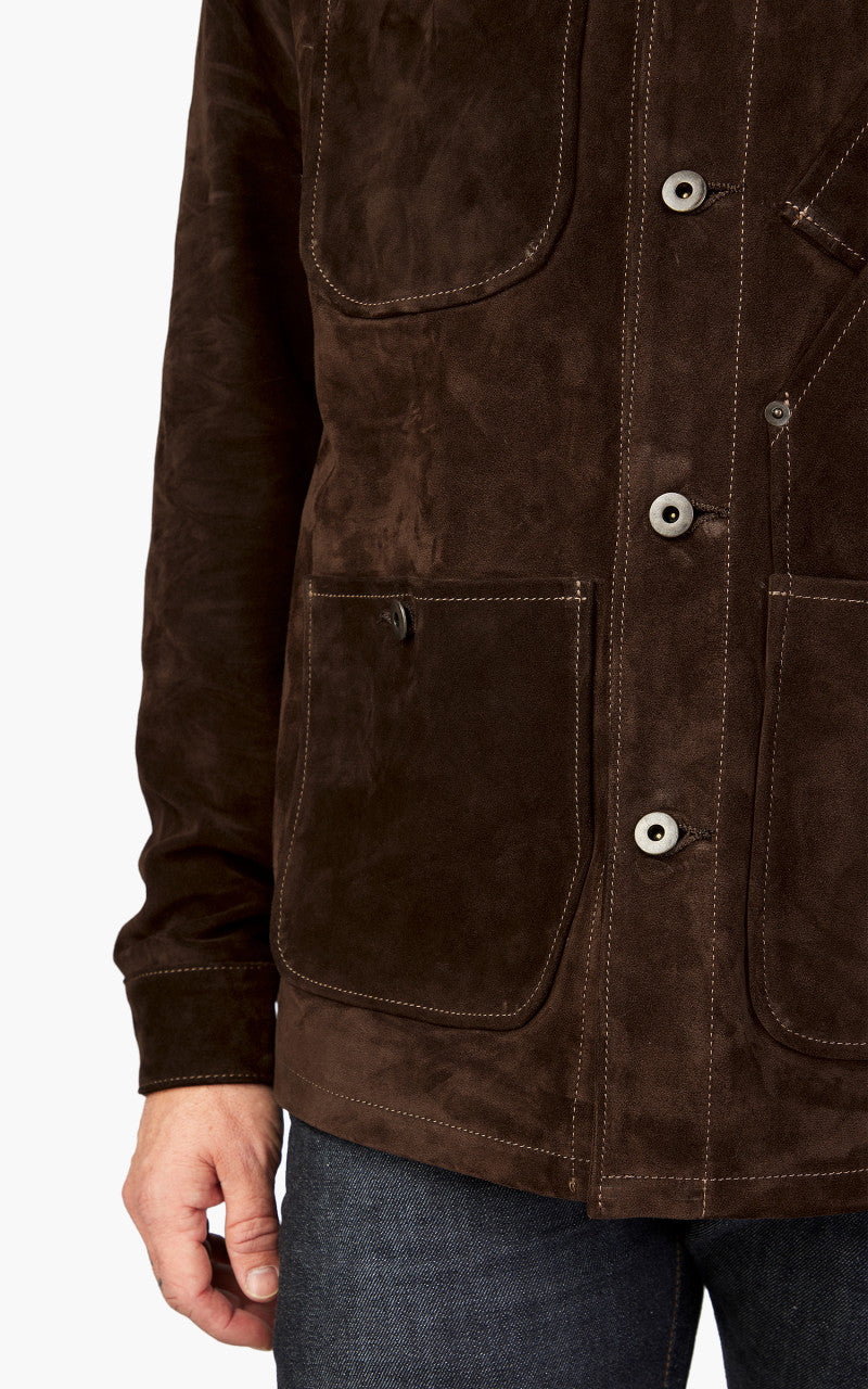 Tellason Coverall Suede Jacket Calf Split Silky Dark Brown