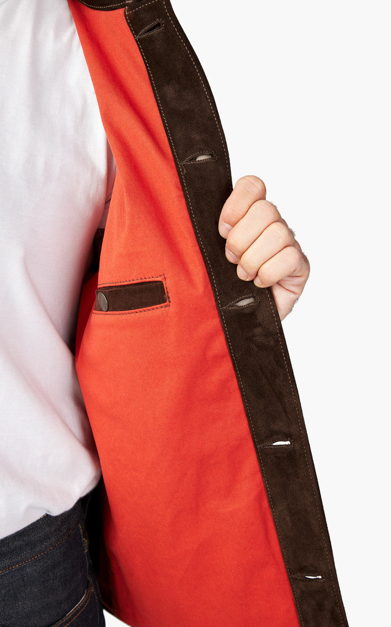 Tellason Coverall Suede Jacket Calf Split Silky Dark Brown