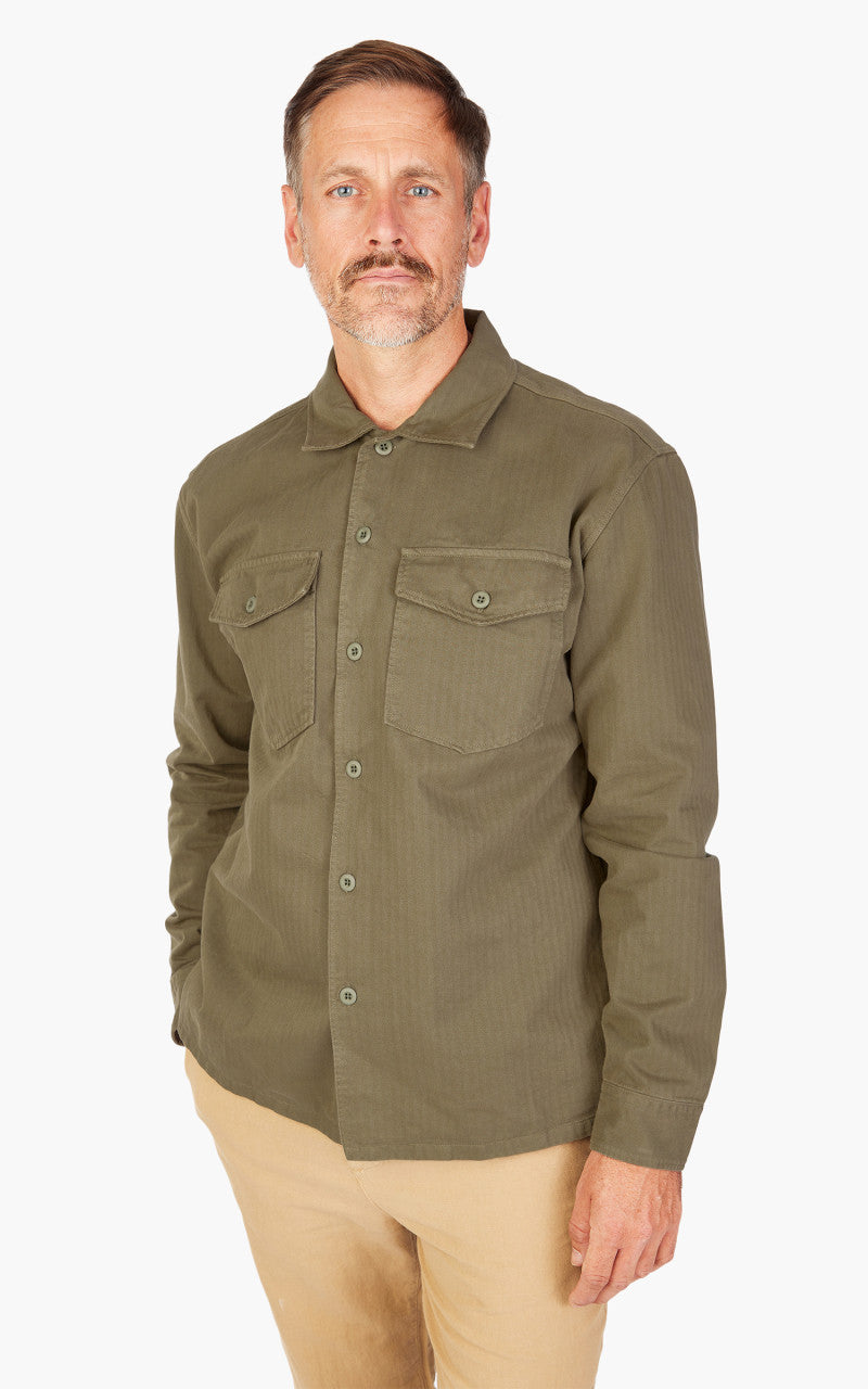 Tellason Fatigue Shirt Fischgrät-Twill Militär