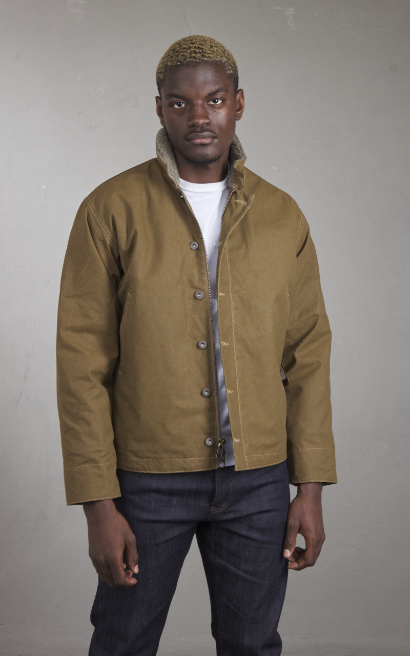 Tellason x Blubaugh N1 Deck Jacket Waxed Olive/Brown