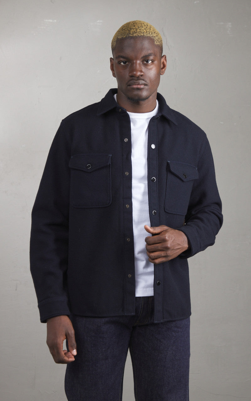 Tellason Wool Shirt Panno Over Navy