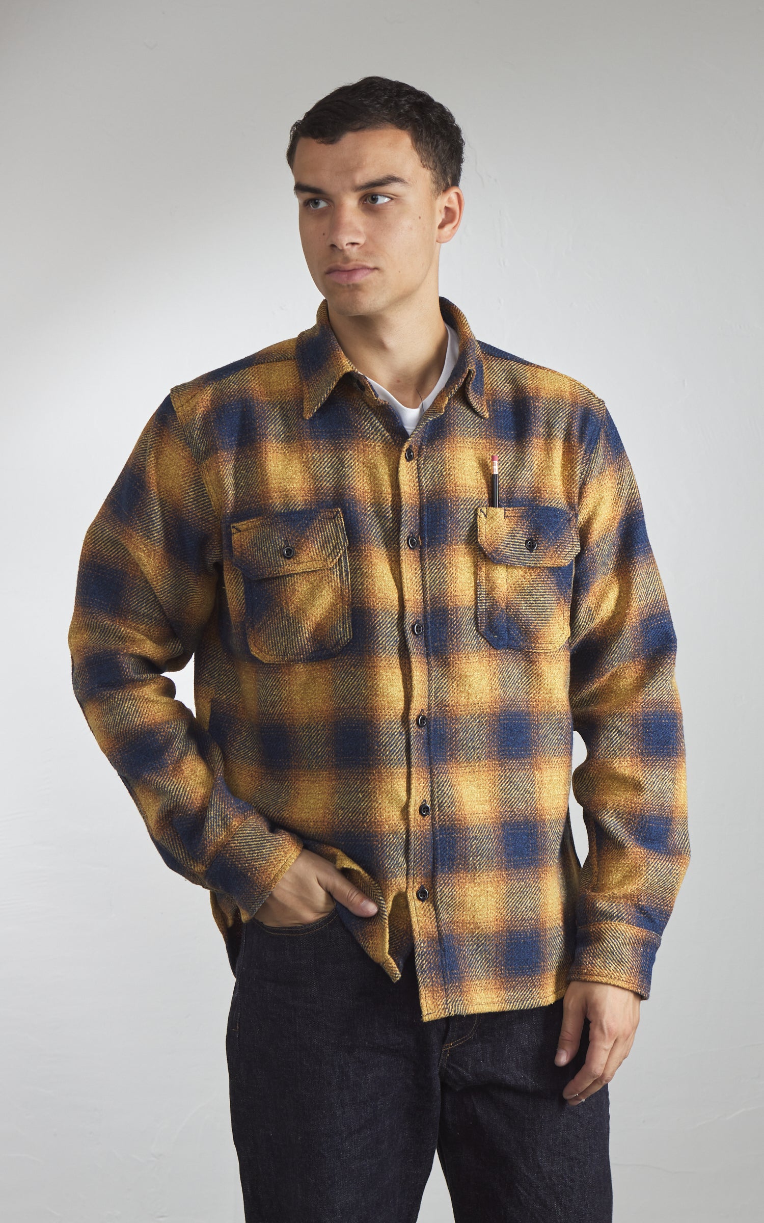 Tellason Clampdown Shirt Heavy Plaid Flannel Gold/Blue