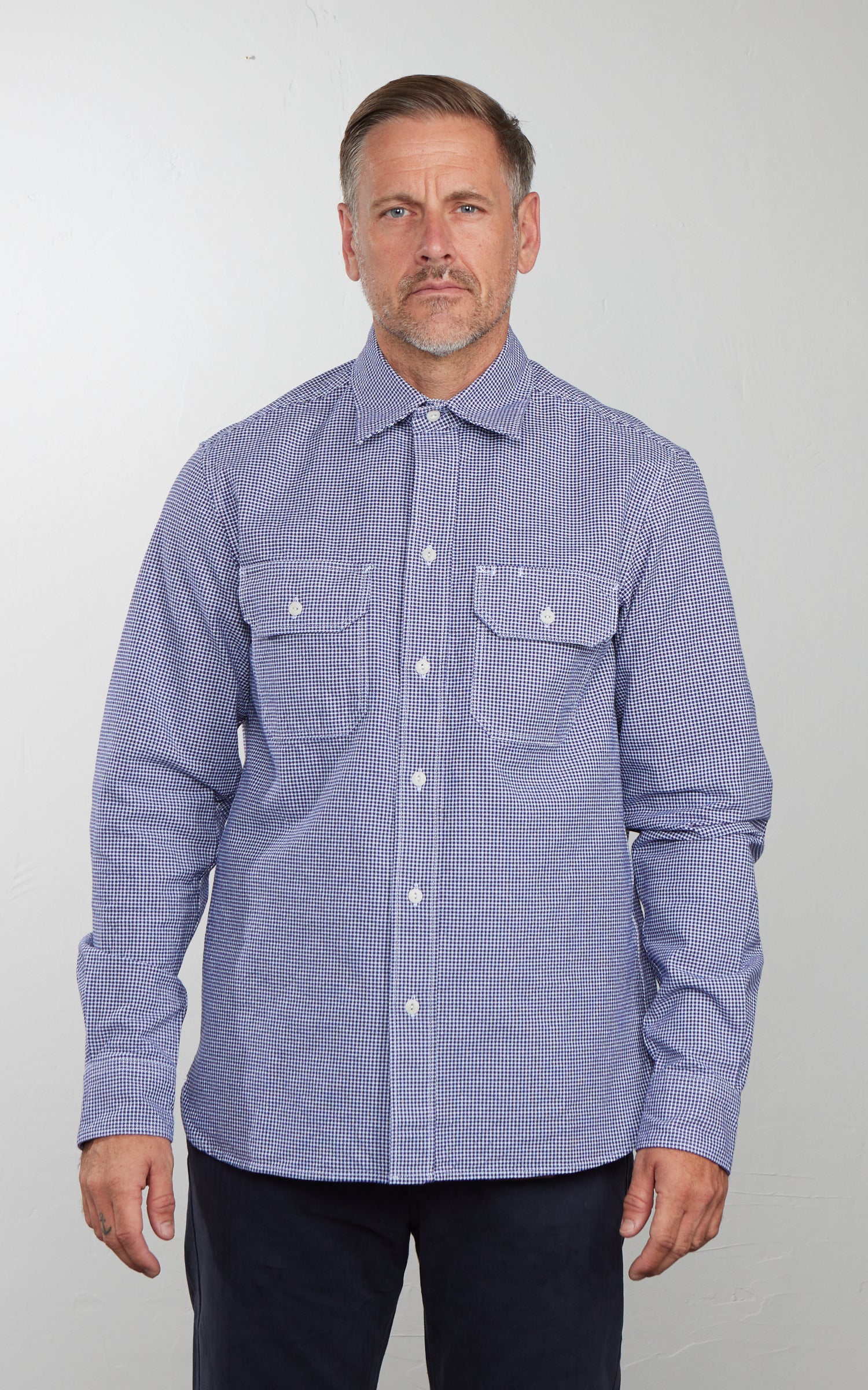 Tellason Clampdown Shirt Pepita Blue White Checked