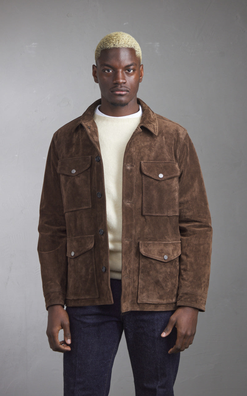 Tellason x Shangri La Heritage New Hunting Jacket Suede Calf Split Silky Dark Brown