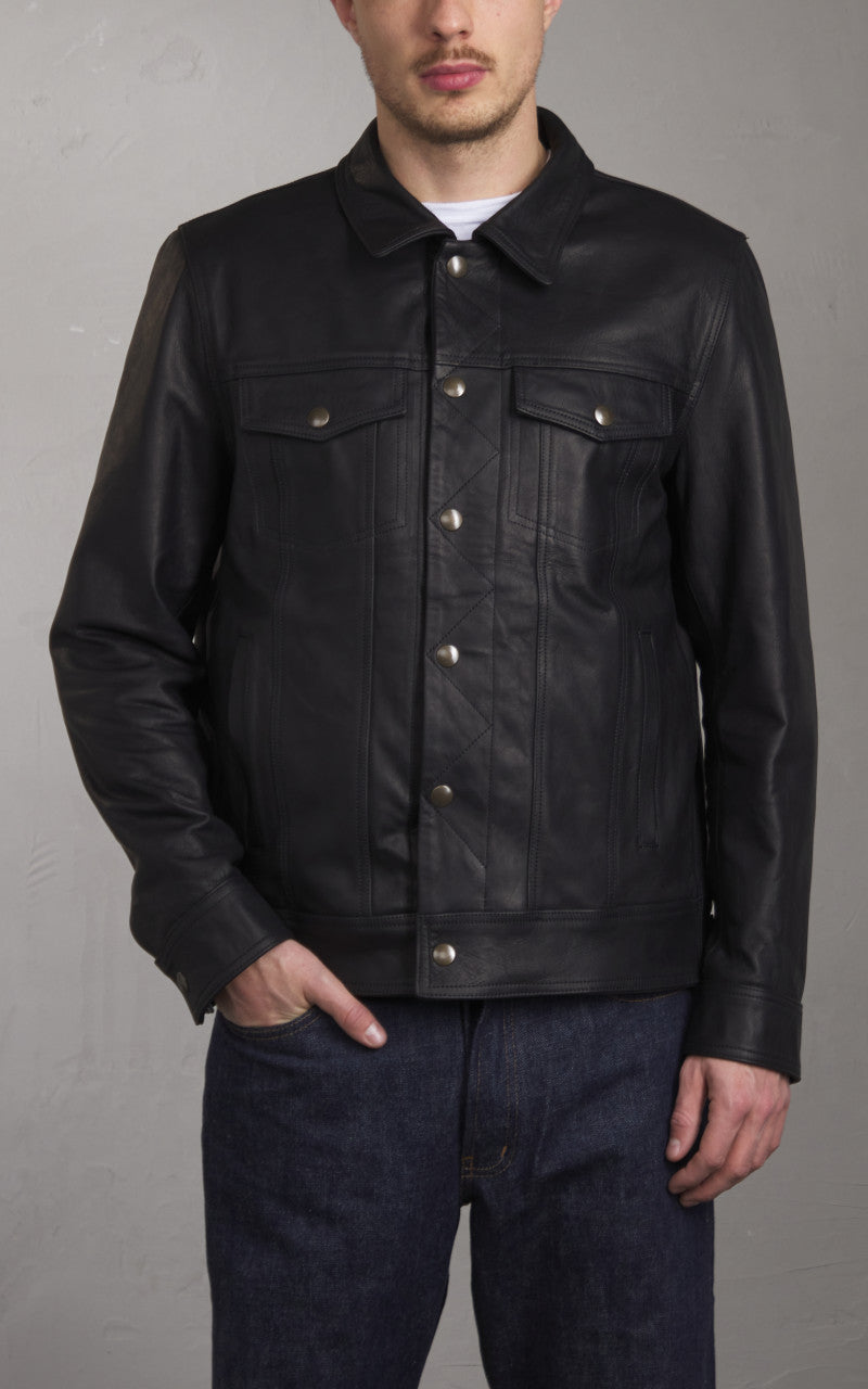 Tellason x Shangri-La Heritage Trucker Jacket Cowhide Leather Black