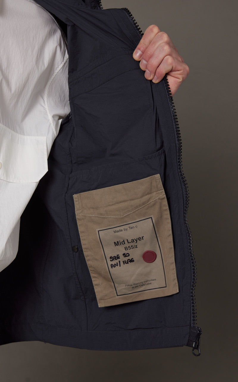 Ten C Hooded Zipped Mid Layer Navy Blue