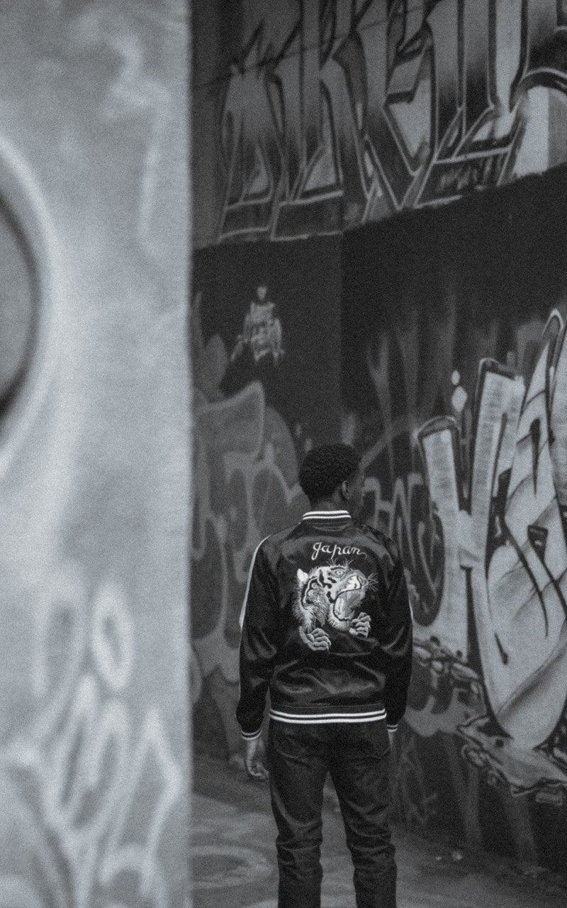 The Flat Head FN-OJ-SV004 Souvenir Jacket Tiger & Japan Map Reversible Black/Purple