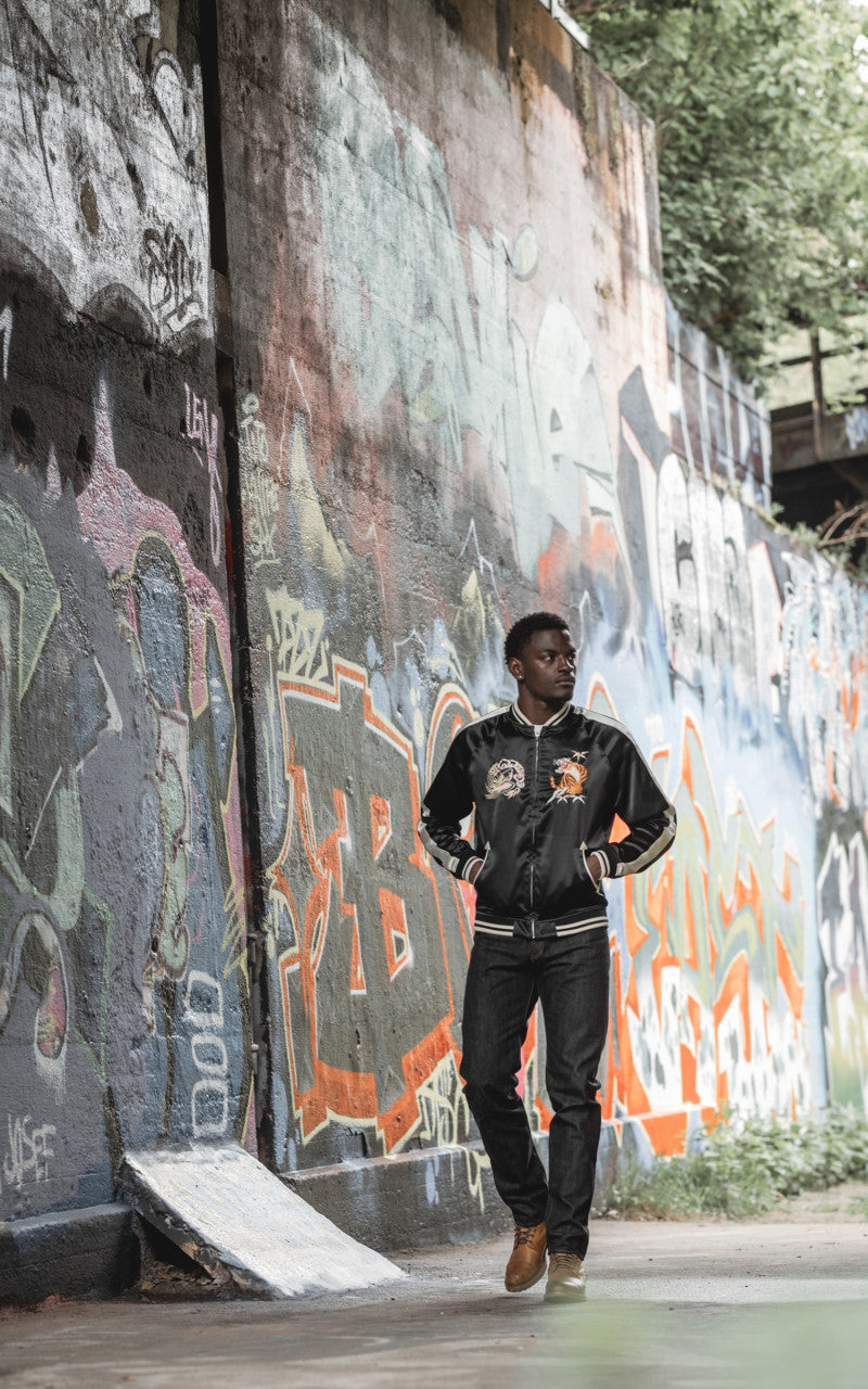 The Flat Head FN-OJ-SV004 Souvenir Jacket Tiger & Japan Map Reversible Black/Purple