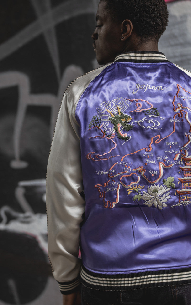 The Flat Head FN-OJ-SV004 Souvenir Jacket Tiger & Japan Map Reversible Black/Purple