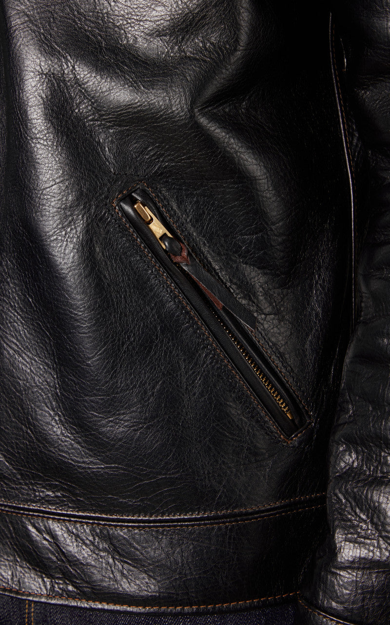 The Flat Head FN-LJ-HS001 Horsehide Single Rider Jacket Black