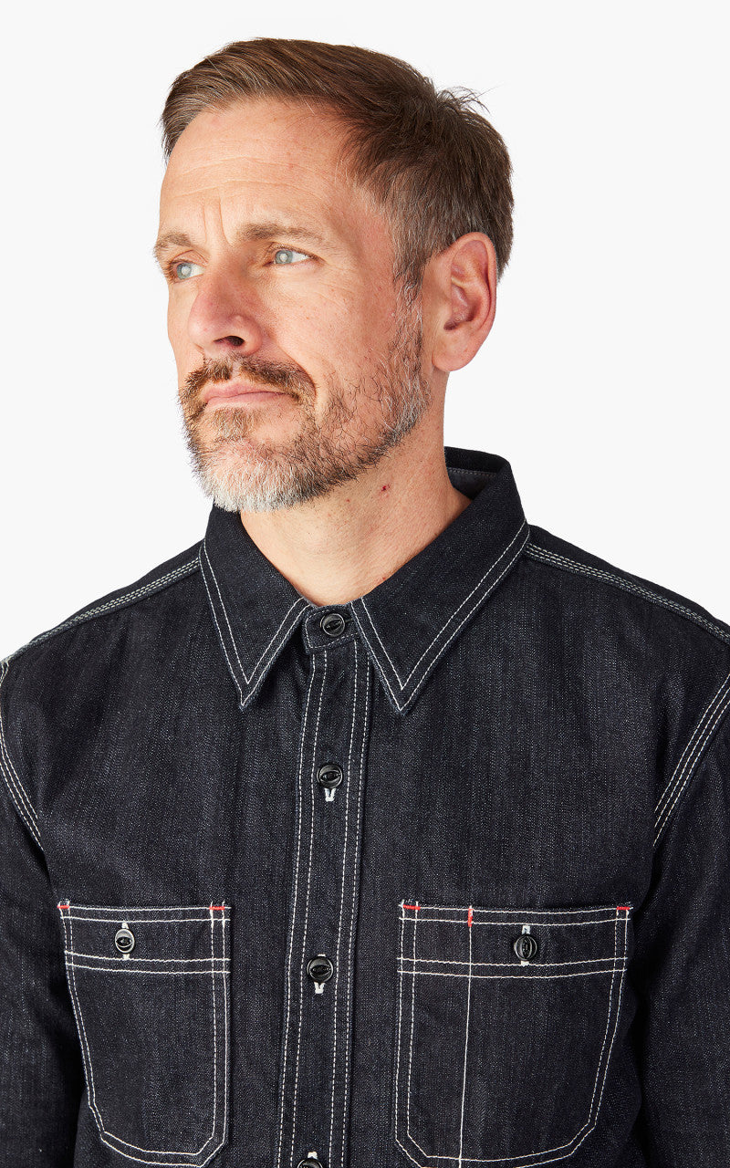 The Flat Head FN-SDK-301L Denim Work Shirt Selvedge Indigo