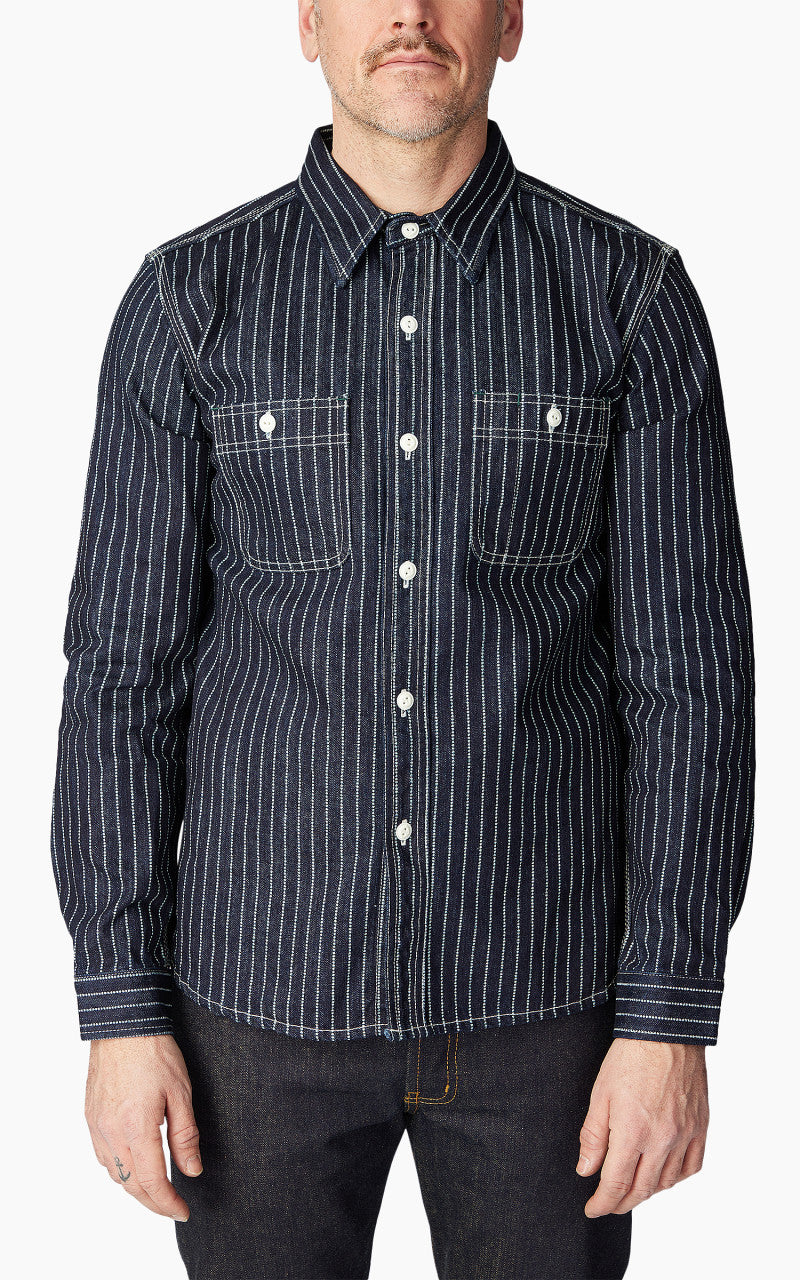 The Flat Head FN-SDK-702L Denim Wabash Work Shirt Blue