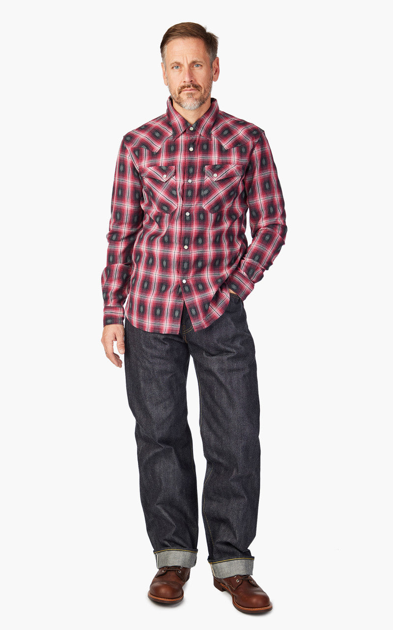 The Flat Head FN-SNW-004L Native Check Western Shirt Red
