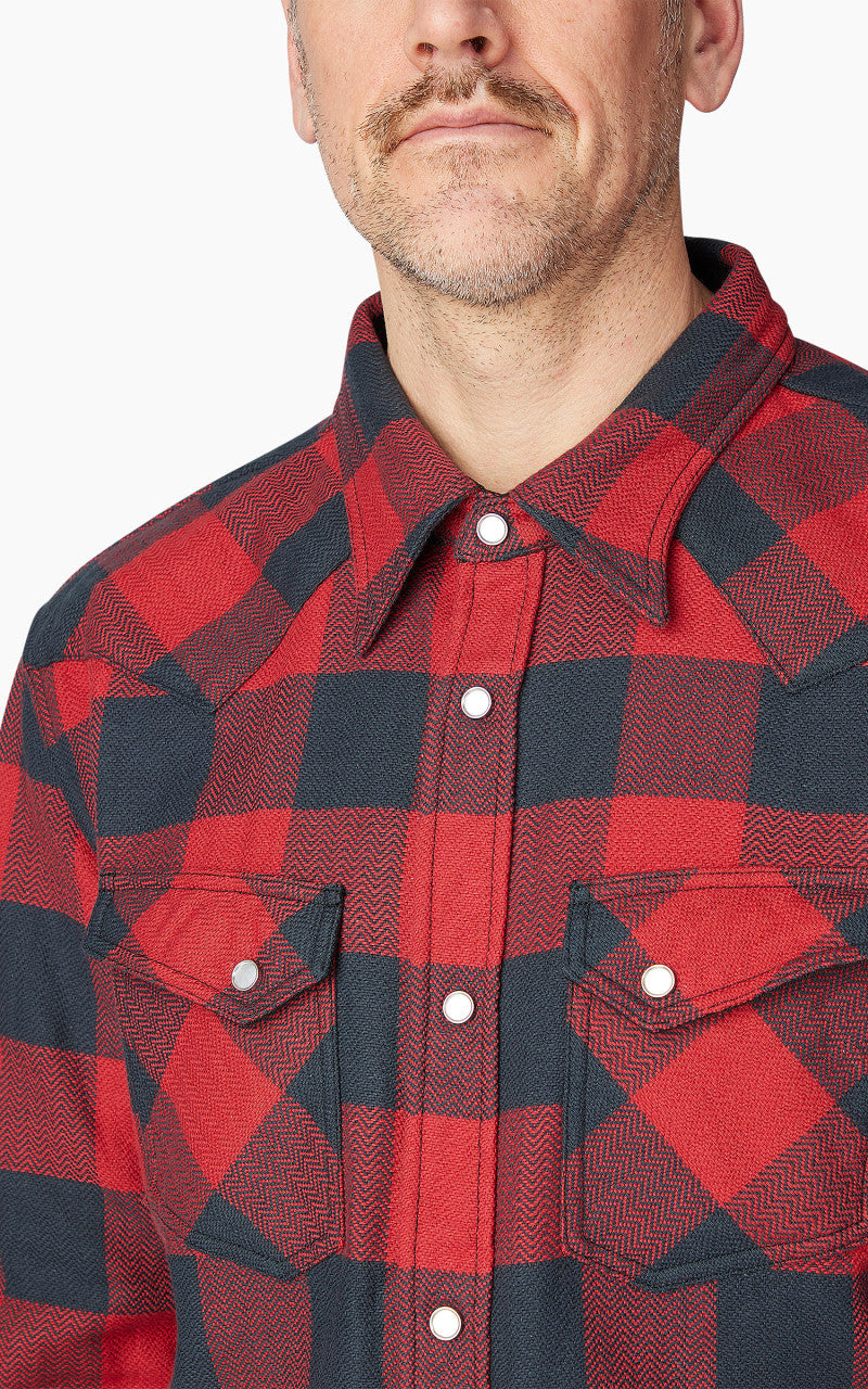 The Flat Head FN-SNW-101L Block Check Flannel Western Shirt Red/Black