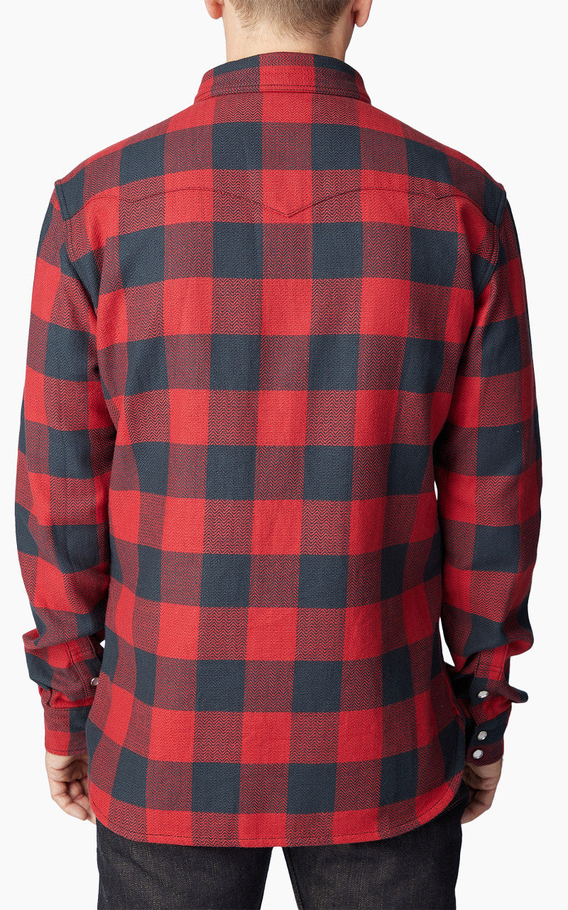 The Flat Head FN-SNW-101L Block Check Flannel Western Shirt Red/Black